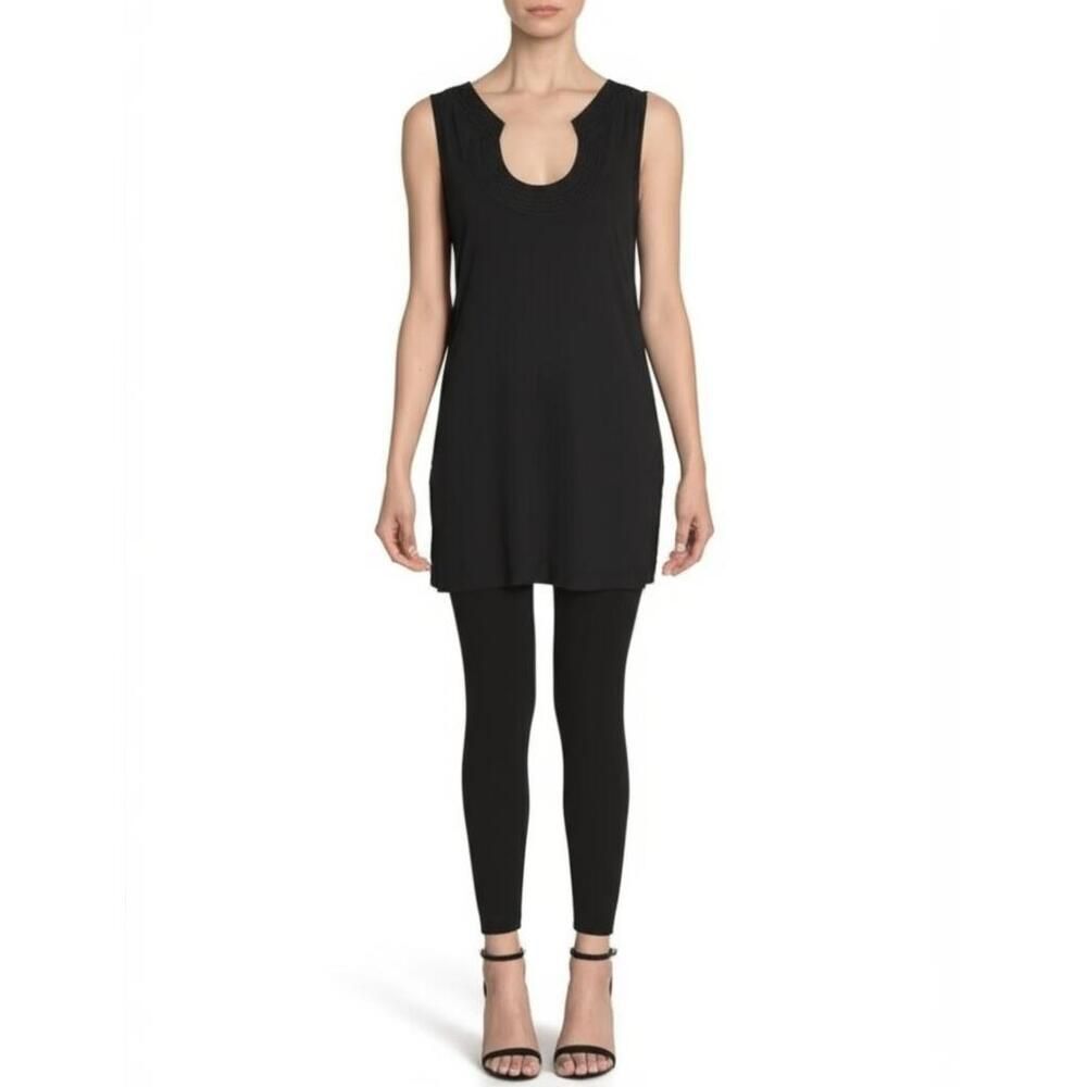 White House Black Market Black Modern Chic Notch Neck Tunic Top Womens XS
